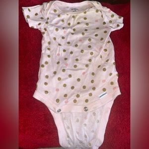 Pink Short Sleeve Bodysuit with Gold & Pink Polka Dots